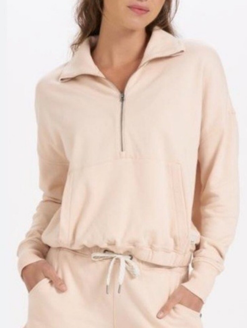 Vuori Sunnyside Half Zip Sz XL Pink Tan Light Weight Cotton Sweatshirt Comfy